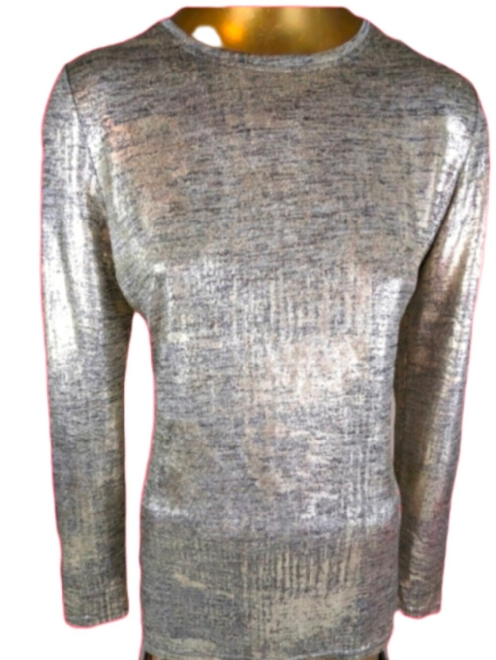 Joseph Ribkoff Gorgeous Silver Lamé Long Sleeve Blouse Small - Stretchy